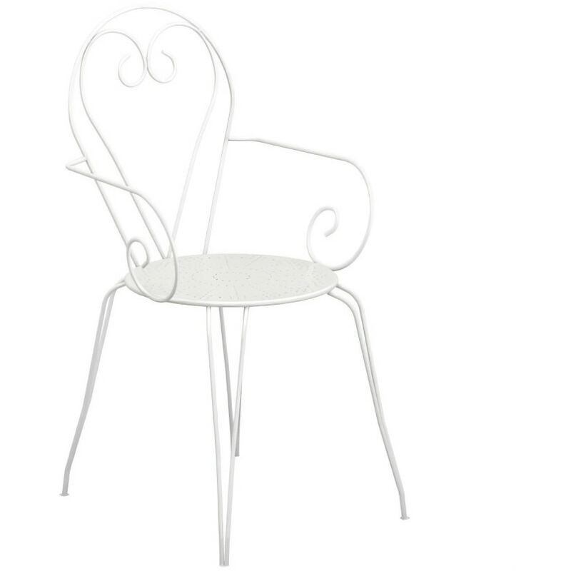 Lot de 4 Fauteuils de jardin romantique empilable en fer forgé - Blanc
