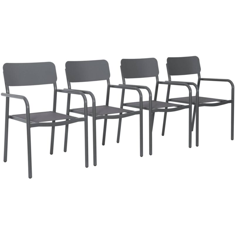 Lot de 4 fauteuils de jardin savannah empilables aluminium et textilene anthracite. 57.5 x 54 x 86 cm