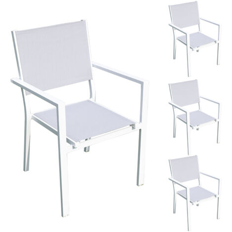 Lot de 4 fauteuils en aluminium et textilène coloris blanc