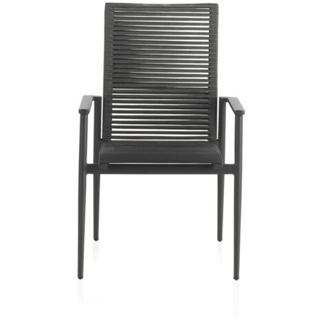 Lot de 4 fauteuils en aluminium gris foncé avec dossier tressé en corde verte, Col. Strixe