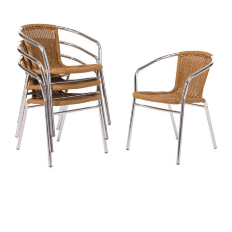 Lot de 4 fauteuils en aluminium (H)450 mm empilables, assise en rotin naturel