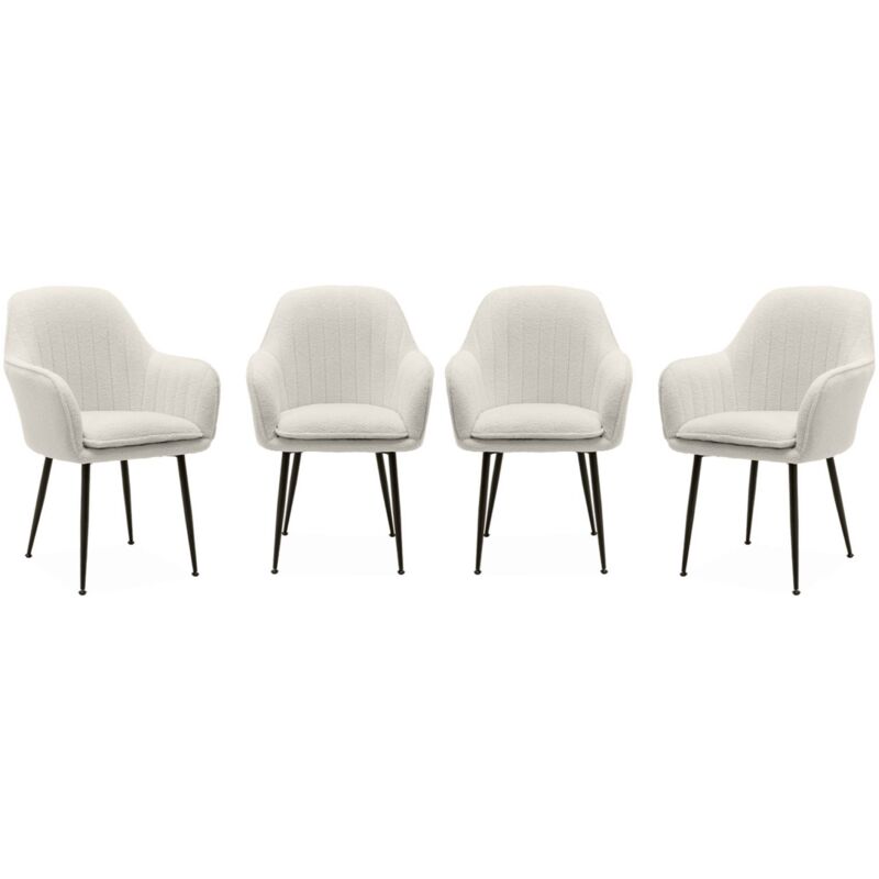 Lot de 4 fauteuils en bouclette et pieds en métal noir mat. Shella L 57 x P 59 x H 84.5