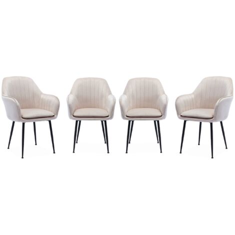 Lot de 4 fauteuils en velours blanc cassé et pieds en métal noir. Shella L 57 x P 59 x H 84.5
