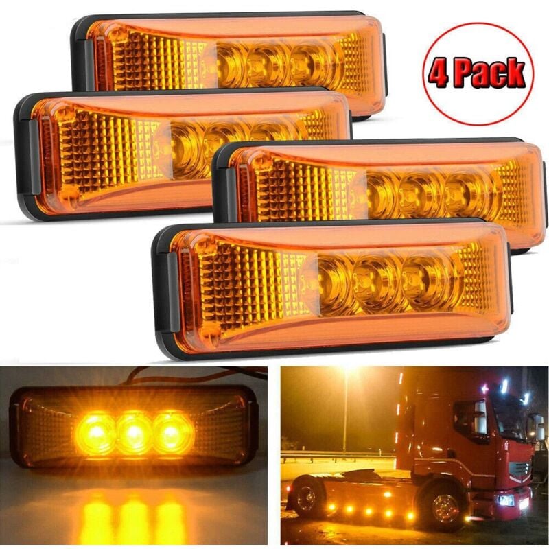 Lot de 4 feux de gabarit avant 3,9 pouces, 3 LED ambrées, étanches, montage en surface pour camion, remorque, camping-car 12 V