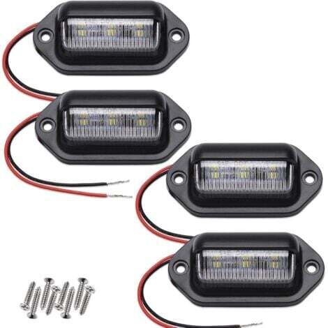 Lot de 4 feux de plaque d'immatriculation LED blanc xénon, 12 V-24 V CC étanches, conception 6 SMD pour camions, SUV, remorques, camping-cars et bateaux.