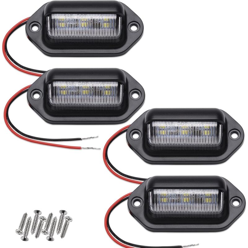 Linghhang - Lot de 4 feux de plaque d'immatriculation led blanc xénon, 12 V-24 v cc étanches, conception 6 smd pour camions, suv, remorques,
