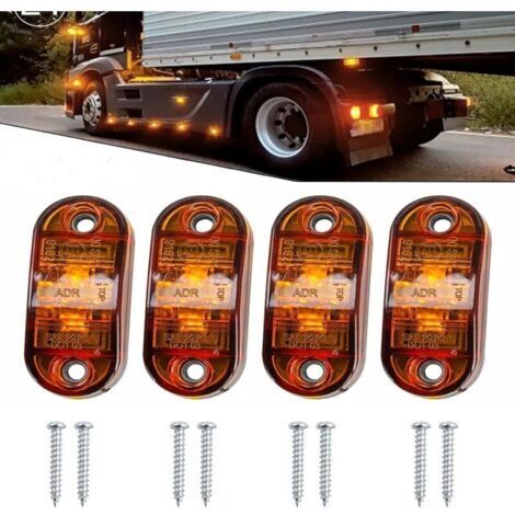 Lot de 4 feux de position latéraux LED étanches pour remorque, van, caravane, camion, bateau 12 V/24 V (jaune)