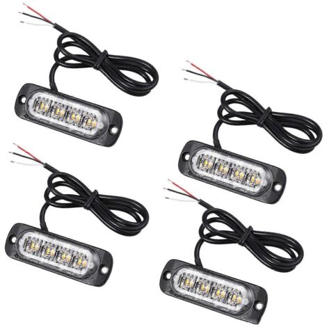Lot de 4 feux stroboscopiques de récupération ambrés à 4 LED, 12 V/24 V, clignotant orange pour calandre --
