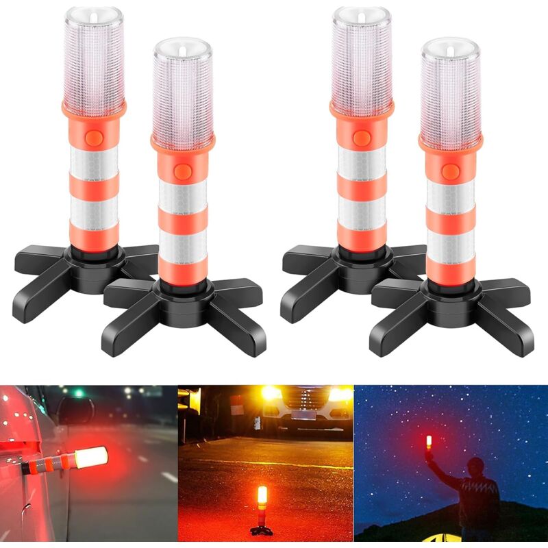 Lot de 4 feux stroboscopiques LED pour signalisation routière, kit de feux d'urgence triangulaires pour voiture, feux stroboscopiques de sécurité,