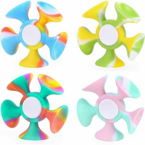 Lot de 4 Fidget Toys Ventouse Spinners & Fléchettes Jouet, Décompression Sucker Jouets Intérieur Extérieur Doux Silicone Pop Sucker Jouets pour Adultes et Enfants à partir de 3 Ans