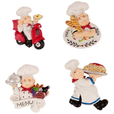 Lot de 4 figurines de chef cuisinier, décorations et autocollants pour cuisine, restaurant, décoration murale.