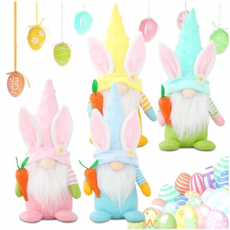 Lot de 4 figurines de gnomes pour cadeaux de Pâques, gnomes suédois scandinaves, gnomes mignons pour la maison, la ferme, la famille, les cadeaux de