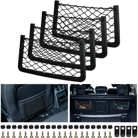Lot de 4 Filet Rangement pour Voiture, Filet de Rangement de Coffre, Filet Coffre Voiture, avec Vis, Crochet, Sac Pocket Organizer de Voiture pour Auto, Camping-cars, Bateaux, Maison (36 x 18cm)