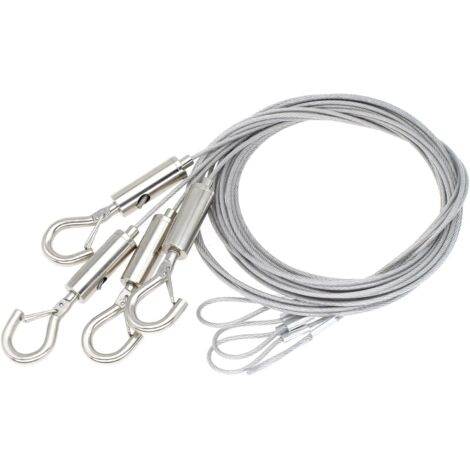 Lot de 4 fils de suspension réglables de 150 cm (59 pouces) avec œillet et crochet, en acier inoxydable de 1,5 mm d'épaisseur.-AquaForge