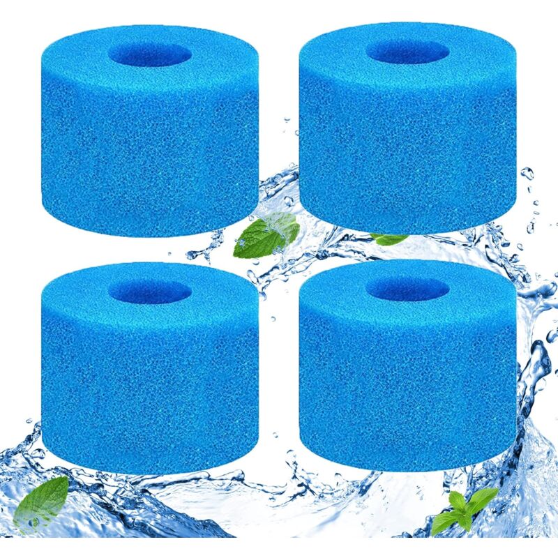 Lot de 4 Filtre Spa S1 Mousse, Éponge Filtrante Type S1, Filtre Mousse Spa, Mousse a Filtre pour Piscine, Réutilisables et Lavables, Filtre S1 Mousse