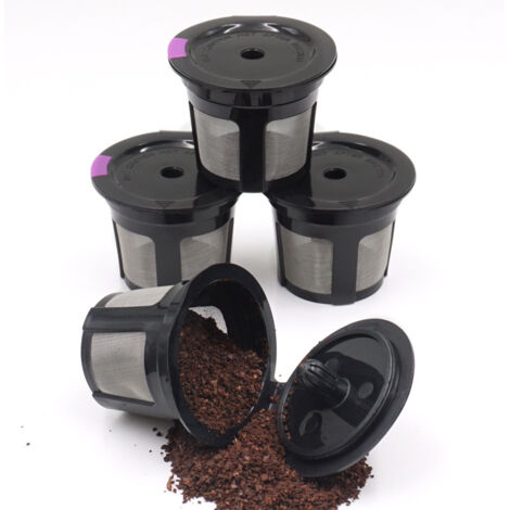 Lot de 4 filtres à café, porte-filtres réutilisables, PP, noir