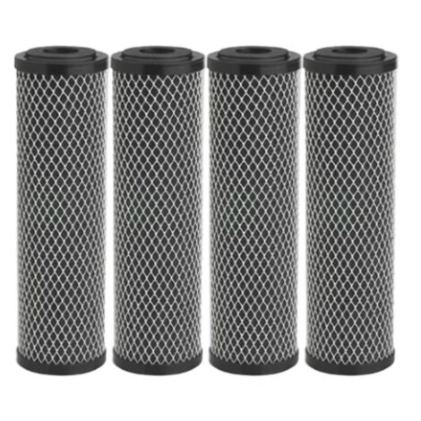Lot de 4 filtres à eau au charbon actif de 25 cm (10 pouces) pour toute la maison, avec couvercle en charbon actif, élimine les sédiments et remplace les goûts et les odeurs.