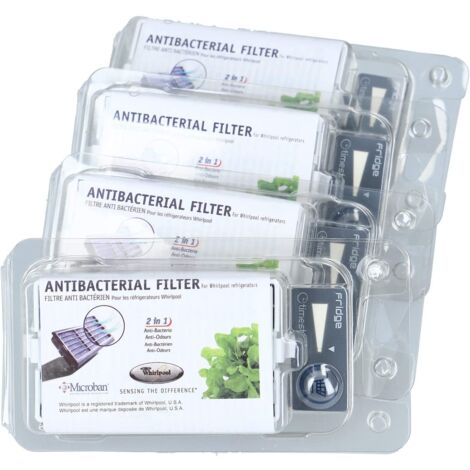 Lot de 4 filtres anti-bactériens pour réfrigérateur – Élimine les bactéries et odeurs – Compatible avec modèles Whirlpool - ANT001