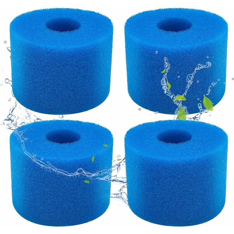 Yozhiqu - Lot de 4 filtres de piscine en mousse filtre pour Intex type S1 - Filtre en Mousse pour Spa, Piscine - Réutilisables et lavables - Éponge