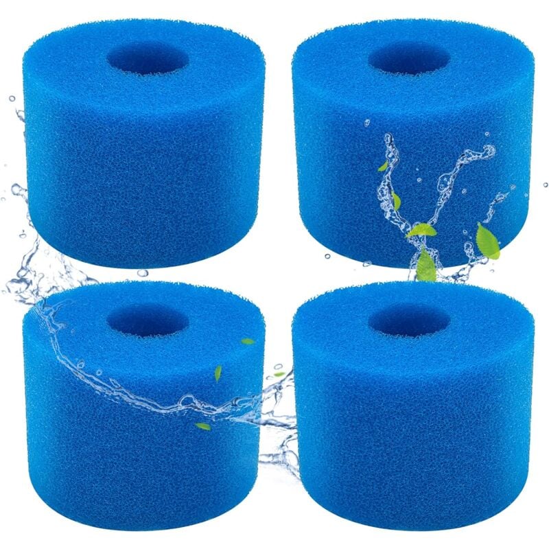 Lot de 4 filtres de Piscine en Mousse Filtre pour Intex Type S1 - Filtre en Mousse pour Spa, Piscine - Réutilisables et lavables - Éponge de