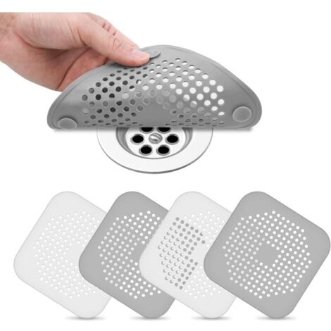 Lot de 4 filtres de vidange en silicone, filtre d'évier avec ventouse, filtre de vidange de baignoire, filtre à cheveux et anti-colmatage pour lavabo
