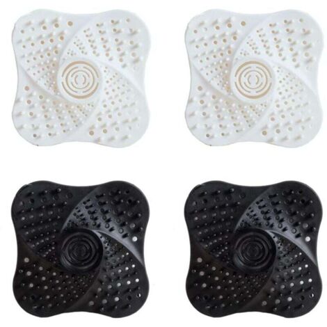 Lot De 4 Filtres d'Évier En Silicone, Filtre à Cheveux De Douche, Protecteur De Vidange, Attrape-Cheveux Avec Ventouse Anti-Colmatage Pour Douche, Vidange, Baignoire Et Évier Blanc Noir