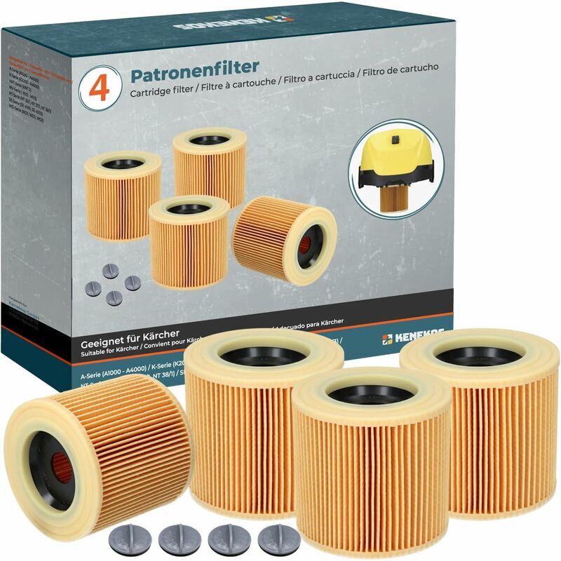 Trimec - Lot de 4 filtres pour aspirateur Kärcher WD2, WD3, MV3, a, série k, se 4001, se 4002, comme filtre à cartouche 6.414-552.0, 6.414-772.0,