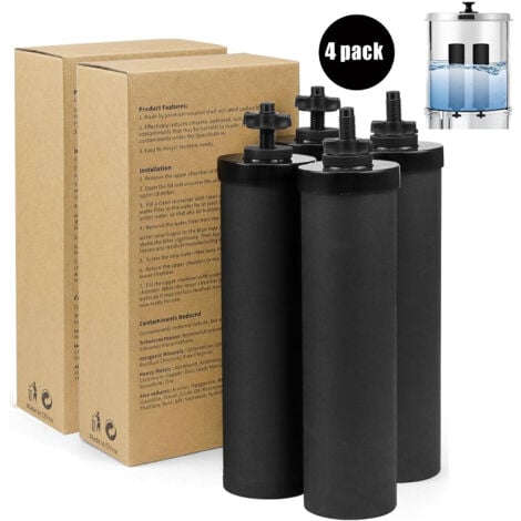 LAFOMUKEA Lot de 4 Filtres pour Systèmes de Filtre à Eau par Gravité Compatible Avec les Systèmes de Filtration Weeplow, Berkey, Berkefeld, Doulton, Réduit les Contaminants à Hauteur de 99,99%