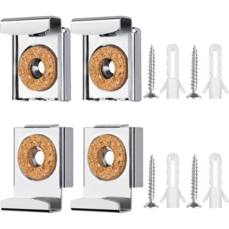 Lot de 4 fixations de miroir sans cadre, supports de miroir avec chevilles et vis, fixations murales à ressort pour miroir de salle de bains et toilettes