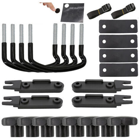 Lot de 4 fixations en U pour coffre de toit de voiture - Kit de montage - Vis en U - Avec 8 écrous de blocage Heavy Duty - Support de coffre de toit - Kit d'accessoires d'installation，