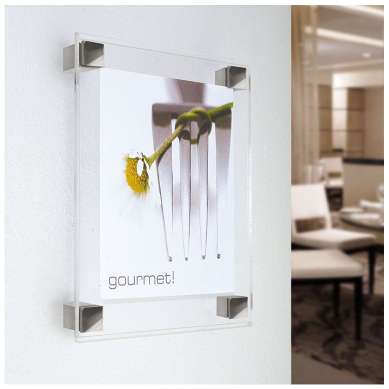 Lot de 4 fixations murales entretoises aspect inox modèle carré 20x20mm pour fixation signalétique - Fisso Cubix