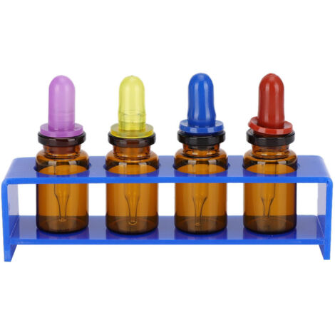 Lot de 4 flacons compte-gouttes vides avec support pour huiles essentielles, parfums et matériel dentaire, bleu