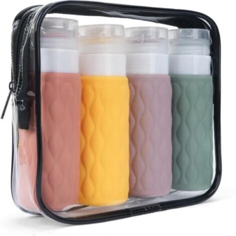 Lot de 4 flacons de voyage rechargeables de 100 ml en silicone, petits flacons vides pour shampoing.