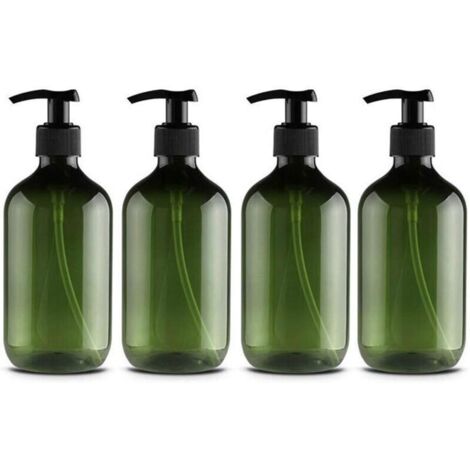 Lot de 4 flacons en plastique avec pompe pour lotion pour animaux de compagnie, shampoing, gel douche, crème pour les mains, 500 ml, vert et marron