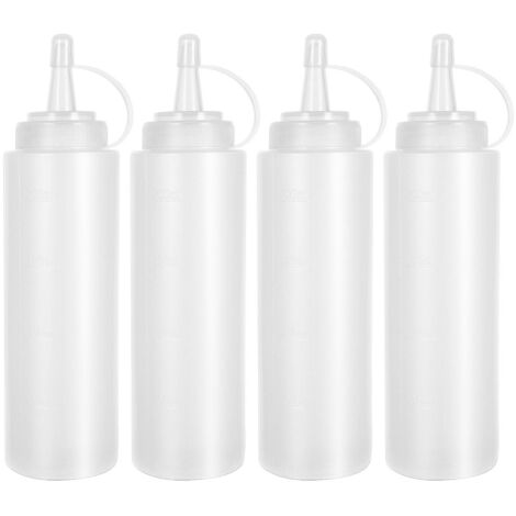 Lot de 4 flacons souples à bouchon pour condiments, 250 ml, pour vinaigrette, huile d'olive, sauce, ketchup, etc.