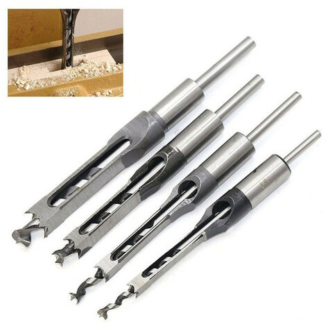 Lot de 4 Forets à Trou Carré, Bédanes Creux en Acier Outils de Menuiserie Set pour Scie Cloche Carrée Forets à Bois Trou Carré Foret Trou de Perçage Mortaiser Burin, 1/4", 5/16", 3/8", 1/2",Yeurié