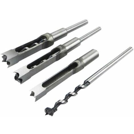 Lot de 4 forets carrés en acier rapide pour le travail du bois - Forets à mortaiser - Forets coniques - Pour le travail du bois - Scie-cloche - Kits d'outils électriques - 1/2 1/4 5/16 3/8 poucesa