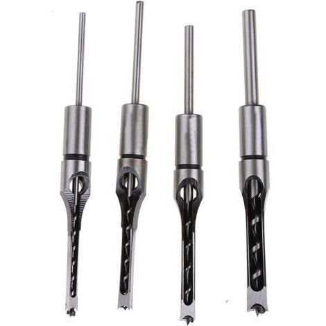 Lot de 4 forets carrés pour le travail du bois, scie-cloche à mortaiser en acier pour bois