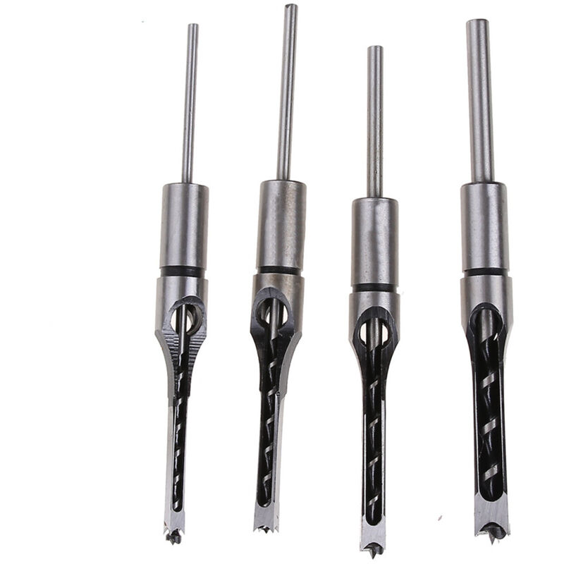 Lot de 4 forets carrés pour scie cloche à bois, burin à mortaiser, forets en acier 1/4 pouce, 5/16 pouce, 3/8 pouce, 1/2 pouce pour le bois