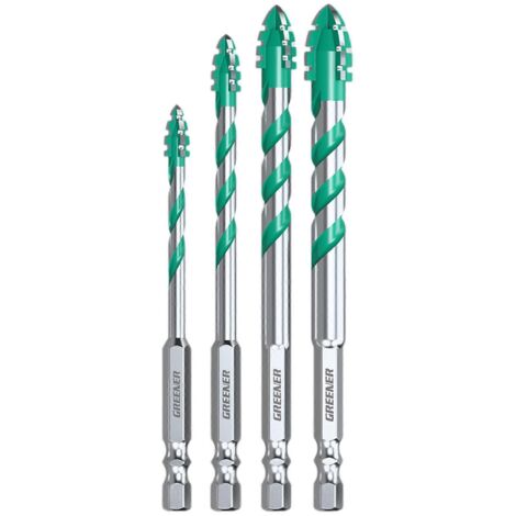 Lot de 4 forets hélicoïdaux à quatre lames, forets excentriques multifonctions pour plastique/ciment.