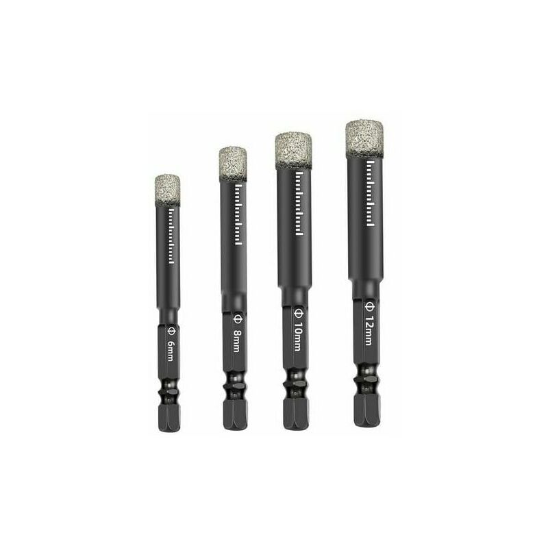 Lot de 4 Forets Mèches diamant pour Carrelage Céramique Grès Cérame Tuiles Verre Pierre. Mèches Diamantées Professionnelles Carreaux de Céramique