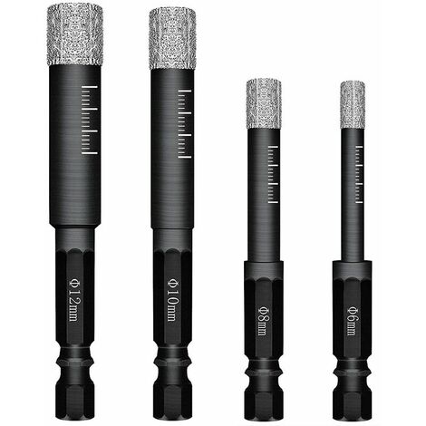 Lot de 4 Forets Mèches diamant pour Carrelage Céramique Grès Cérame Tuiles Verre Pierre. Mèches Diamantées Professionnelles Carreaux de Céramique Drill Bits Tool - 6mm 8mm 10mm 12mm