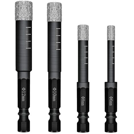 TINOR Lot de 4 Forets Mèches diamant pour Carrelage Céramique Grès Cérame Tuiles Verre Pierre. Mèches Diamantées Professionnelles Carreaux de Céramique Drill Bits Tool - 6mm 8mm 10mm 12mm