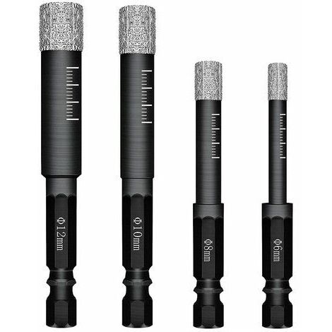 Lot de 4 Forets Mèches diamant pour Carrelage Céramique Grès Cérame Tuiles Verre Pierre. Mèches Diamantées Professionnelles Carreaux de Céramique Drill Bits Tool - 6mm 8mm 10mm 12mm