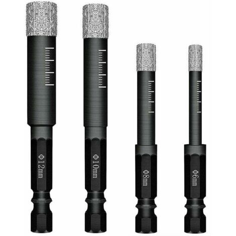 Lot de 4 Forets Mèches diamant pour Carrelage Céramique Grès Cérame Tuiles Verre Pierre. Mèches Diamantées Professionnelles Carreaux de Céramique Drill Bits Tool - 6mm 8mm 10mm 12mm