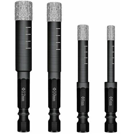 Lot de 4 Forets Mèches diamant pour Carrelage Céramique Grès Cérame Tuiles Verre Pierre. Mèches Diamantées Professionnelles Carreaux de Céramique Drill Bits Tool - 6mm 8mm 10mm 12mm