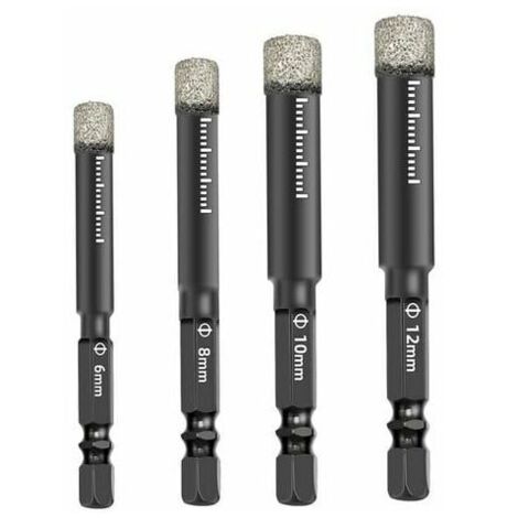 Lot de 4 Forets Mèches diamant pour Carrelage Céramique Grès Cérame Tuiles Verre Pierre. Mèches Diamantées Professionnelles Carreaux de Céramique Drill Bits Tool - 6mm 8mm 10mm 12mm