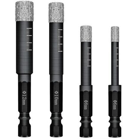 Lot de 4 Forets Mèches diamant pour Carrelage Céramique Grès Cérame Tuiles Verre Pierre. Mèches Diamantées Professionnelles Carreaux de Céramique Drill Bits Tool - 6mm 8mm 10mm 12mm