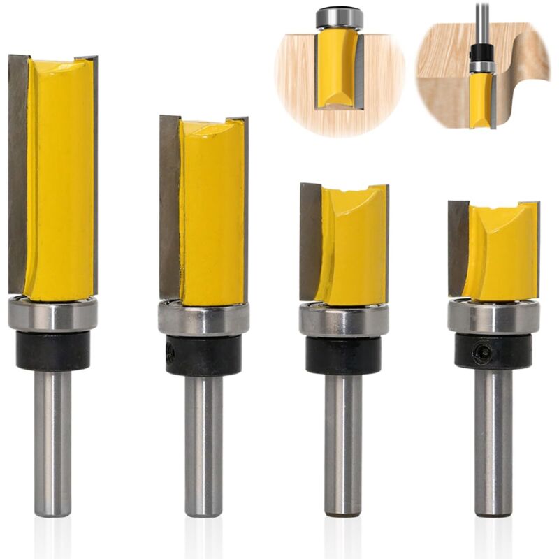 Lot de 4 Fraise à Copier Bois Tige de 8 mm, Fraises à Rainurer pour Défonceuse, Fraise Droite de Copiage, Outil de Coupe Professionnel pour Routeur