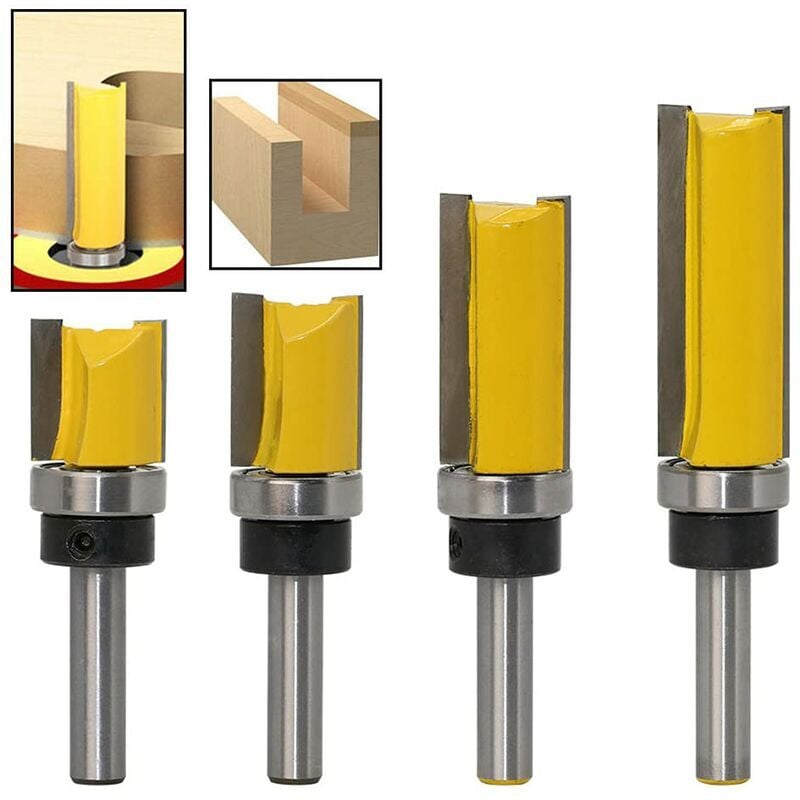 Lot de 4 fraises à affleurer avec tige de 8 mm - Fraise à copier - En acier, Fei Yu